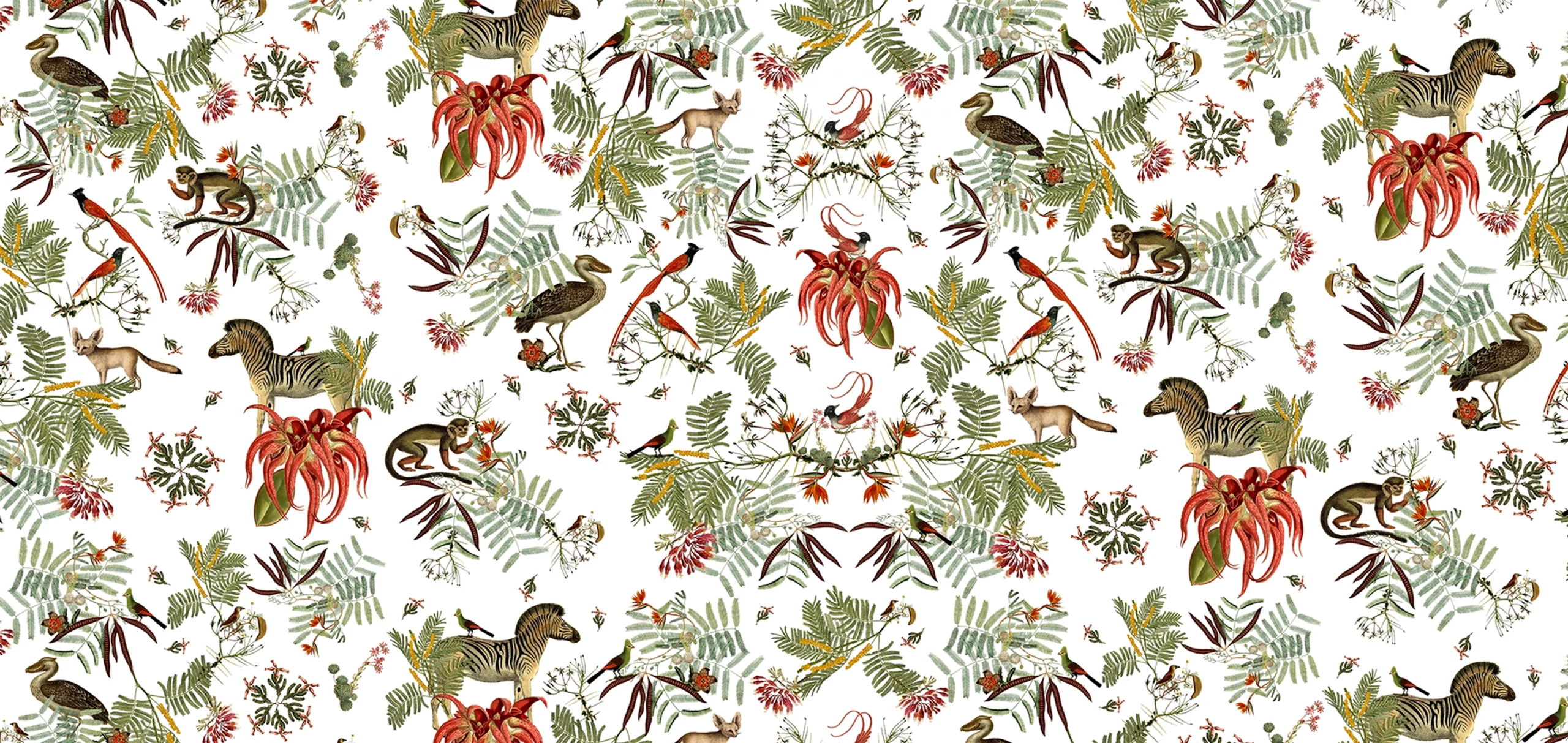 Ark Paper Studio Collection APS03 Zebra, blue crane, monkey and woodpecker with some greenery print monkey transparent background print