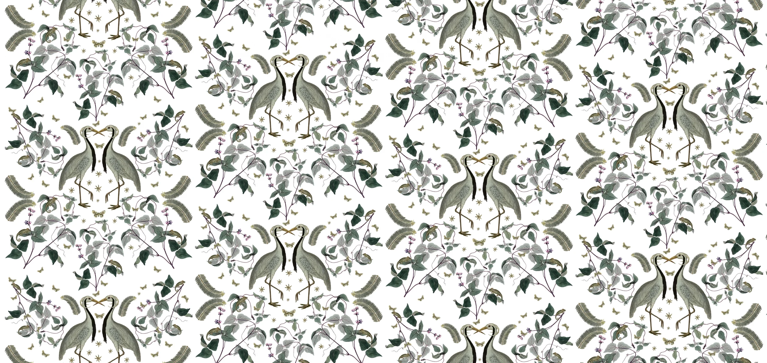 Ark Paper Studio Collection APS05 Two Herons, grey leaves with white background print