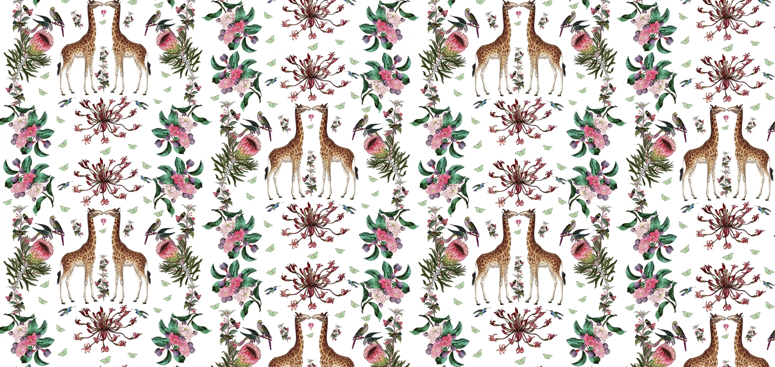 Ark Paper Studio Collection APS08 Two Giraffes, protea, flowers and greenery with white background print