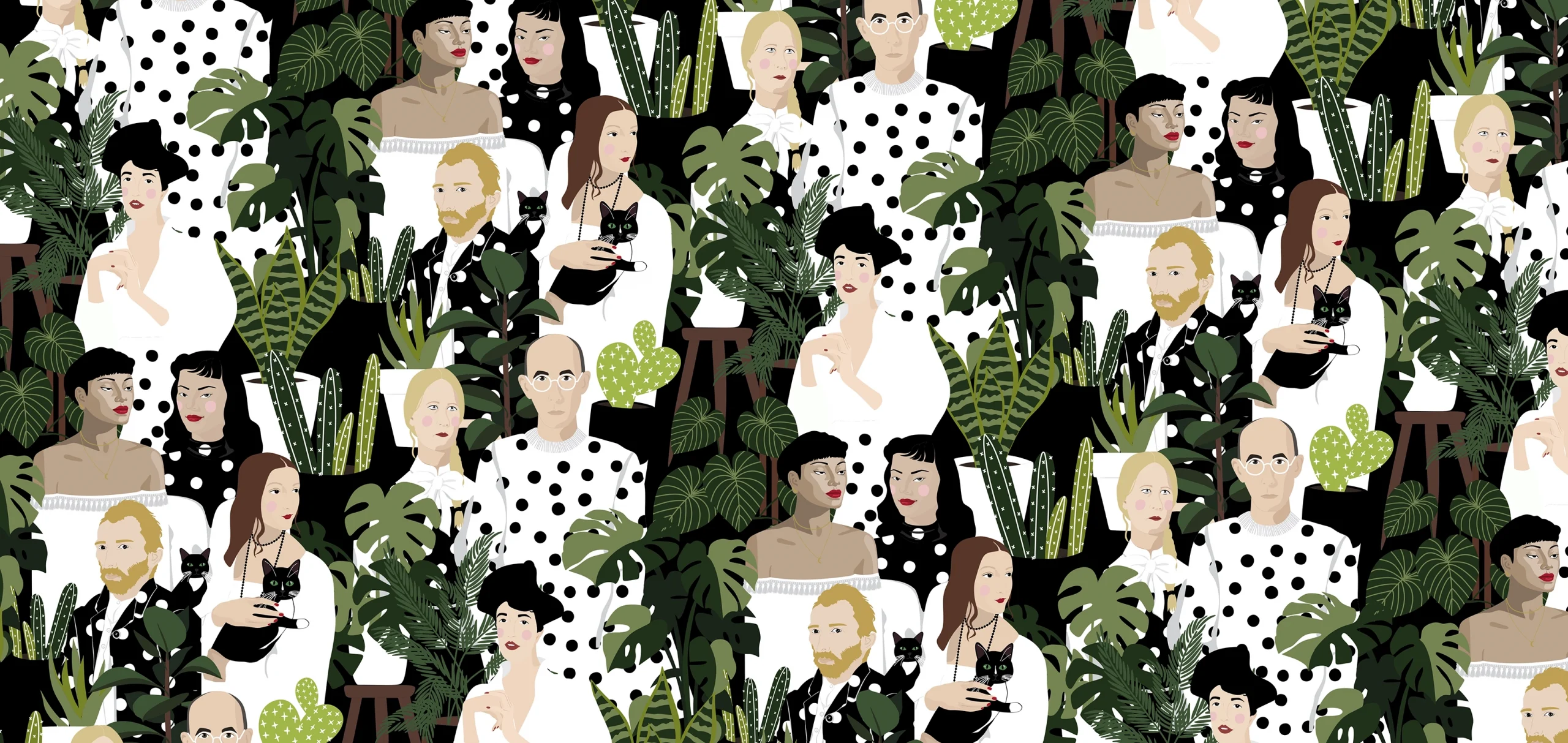 Danielle Visser DV04 Green, black and white famous paintings print, Orms Print Room