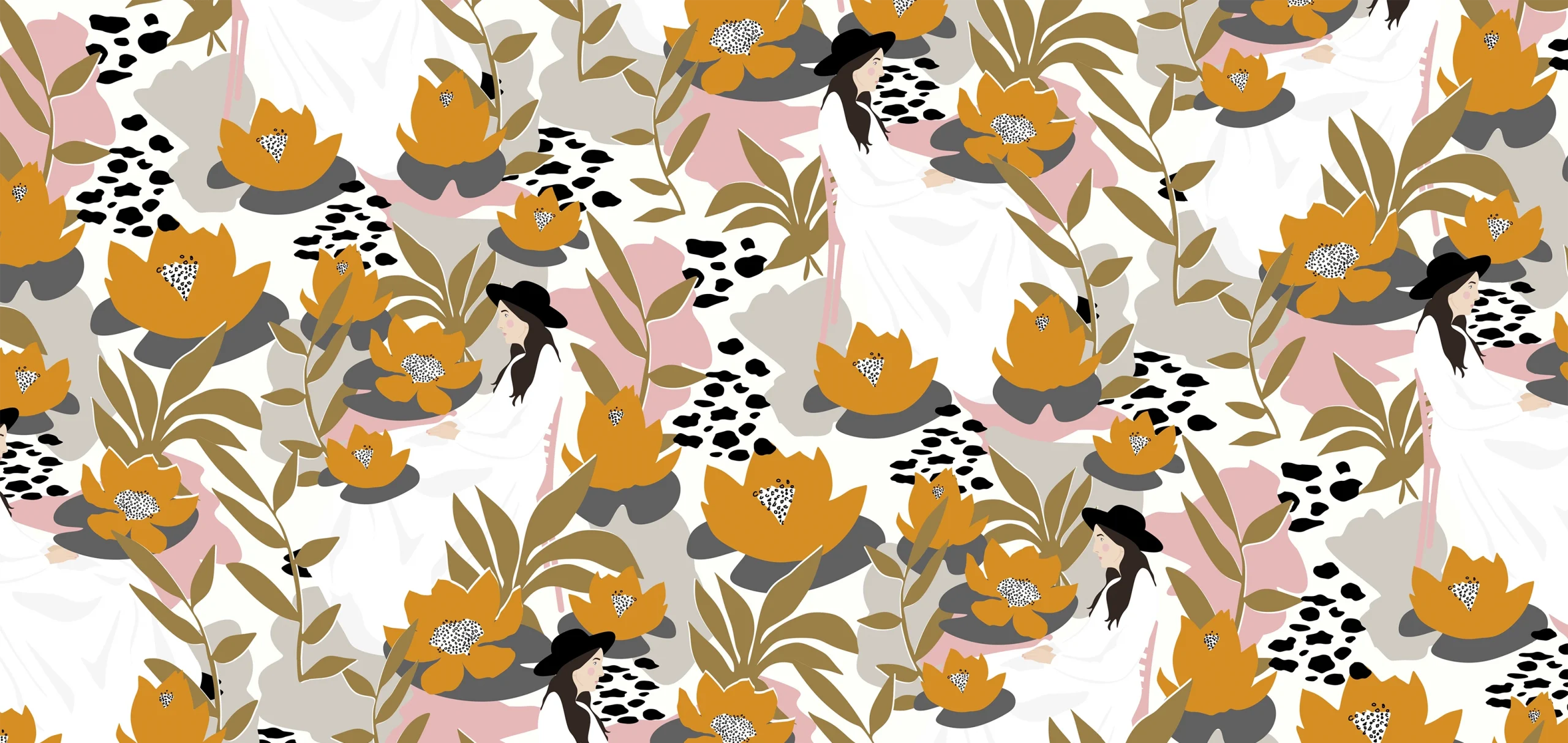 Danielle Visser DV05 flower, white, orange, pink and brown print, Orms Print Room