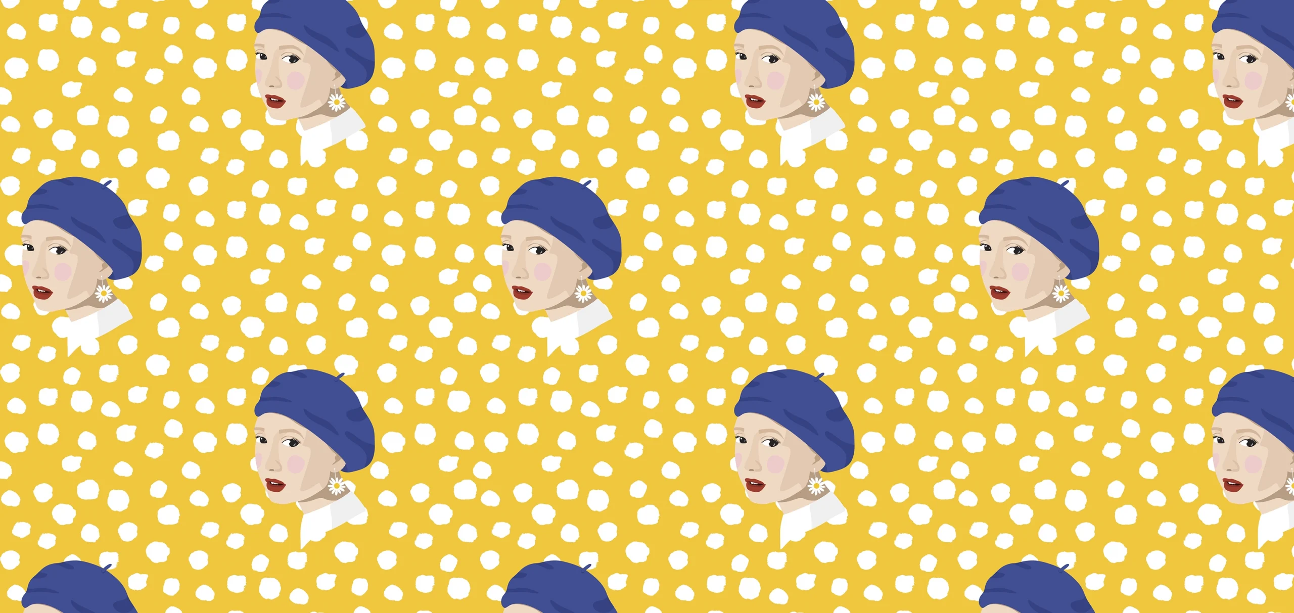 Danielle Visser DV07 Yellow, white dot famous paintings print, Orms Print Room