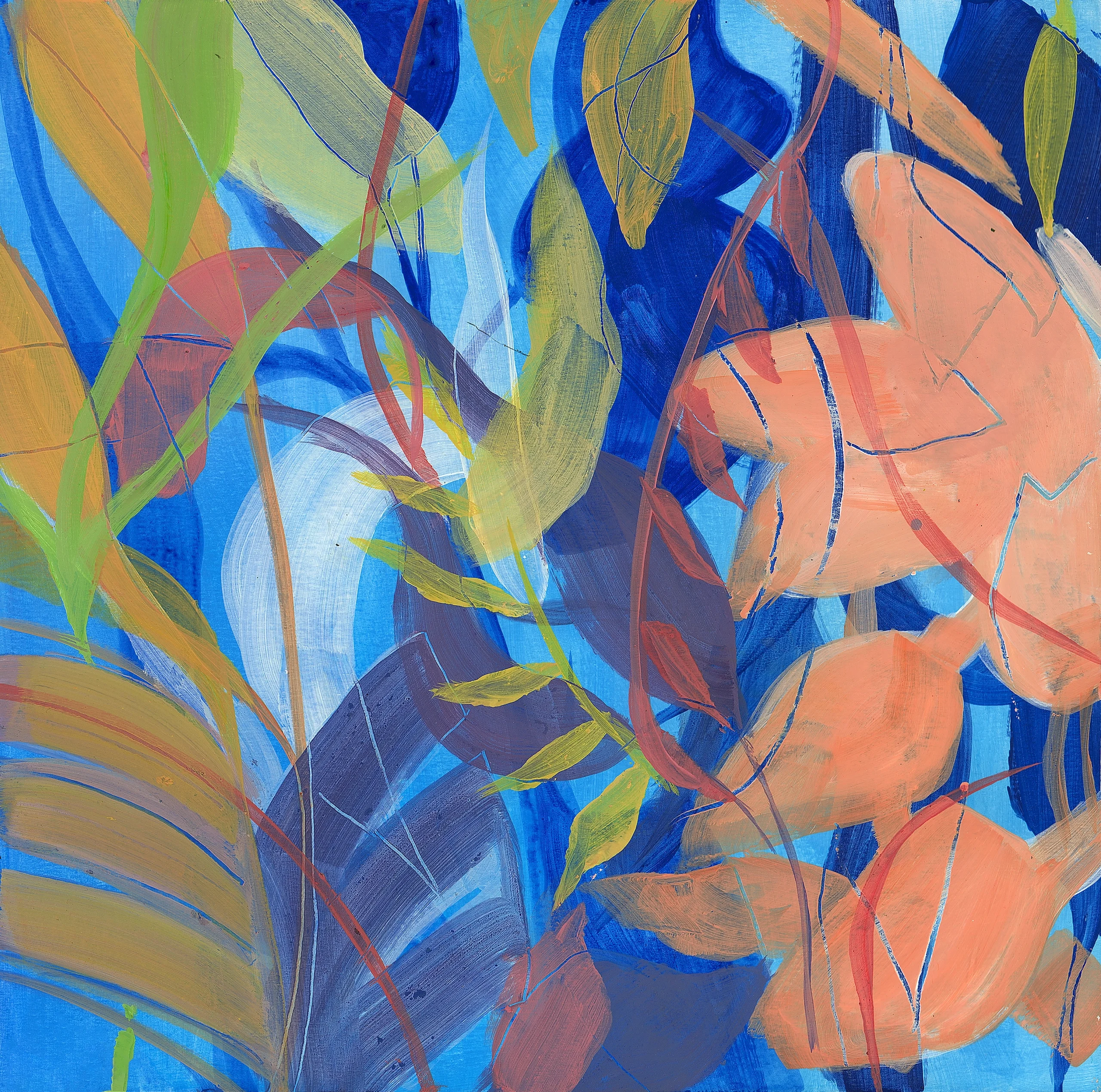 Tricia Julian Collection TJ03 Lush Leaves in Blue an abstract painting, Orms Print Room